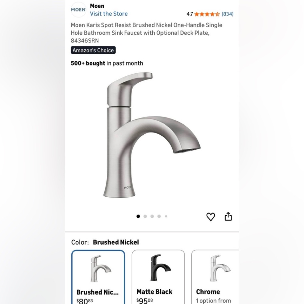 Moen Karis 84346SRN Spot Resist Brushed Nickel Bathroom Sink Faucet